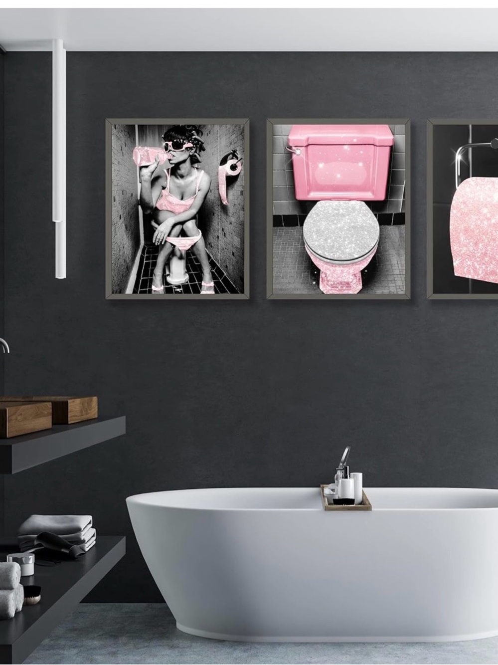 Pink Glam Bathroom Wall Art Set - 6 Piece - Picture 3 of 14